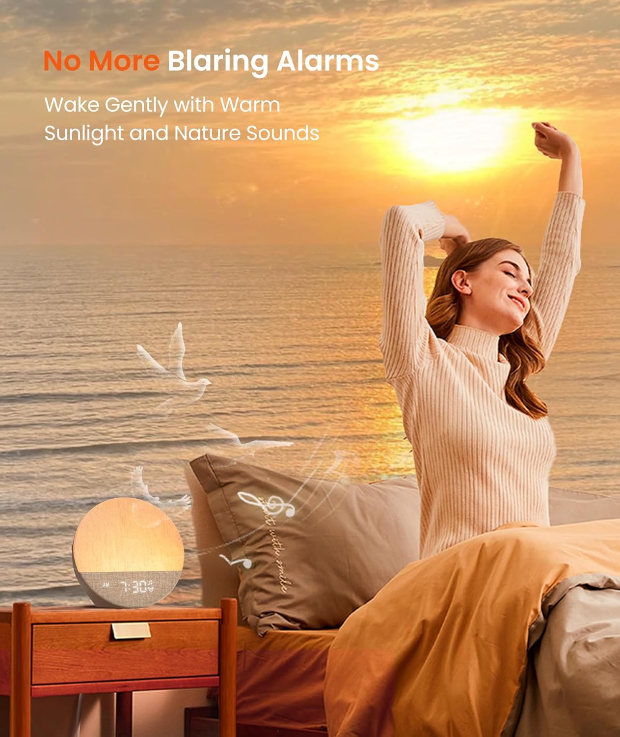 Dreamegg Sunrise 1 - Sunrise Alarm Clock, Sound Machine for Sleep, Customizable Sleep Routines, Dimmable Night Light, 29 Soothing Sounds, White Noise Machine, Wake up Light for Bedrooms, Adults, Kids