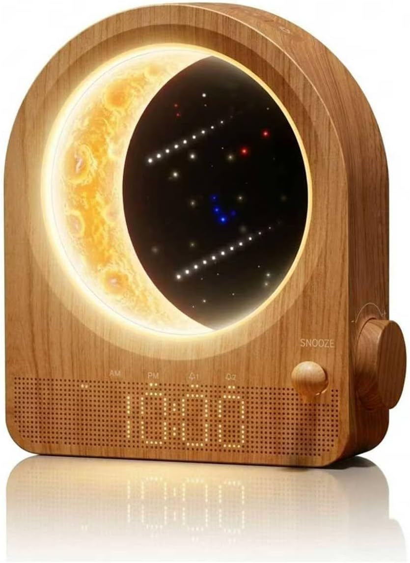 Blonbar Sunrise Alarm Clocks for Bedrooms, Stepless Dimmable Moon Lamp Dual Alarm Clock with 12Levels Volume for Heavy Sleepers, 10 Natural Sounds with 30/60/90Mins Timer, Gifts for Women