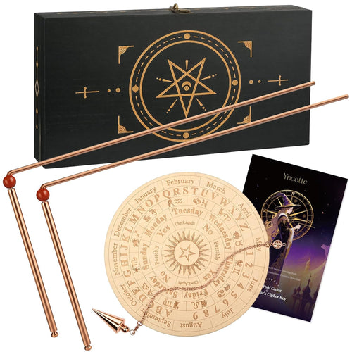 99.9% Copper Dowsing Rods Kit | Divination Tools with Pendulum & 5-Ring Board | Ghost Hunting & Spiritual Use