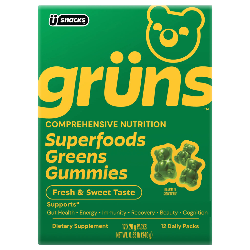 Grüns Daily Wellness Gummies | 60 Organic Ingredients & 21+ Vitamins | Gruns Vitamins with Prebiotics & Fiber | 12 Servings 