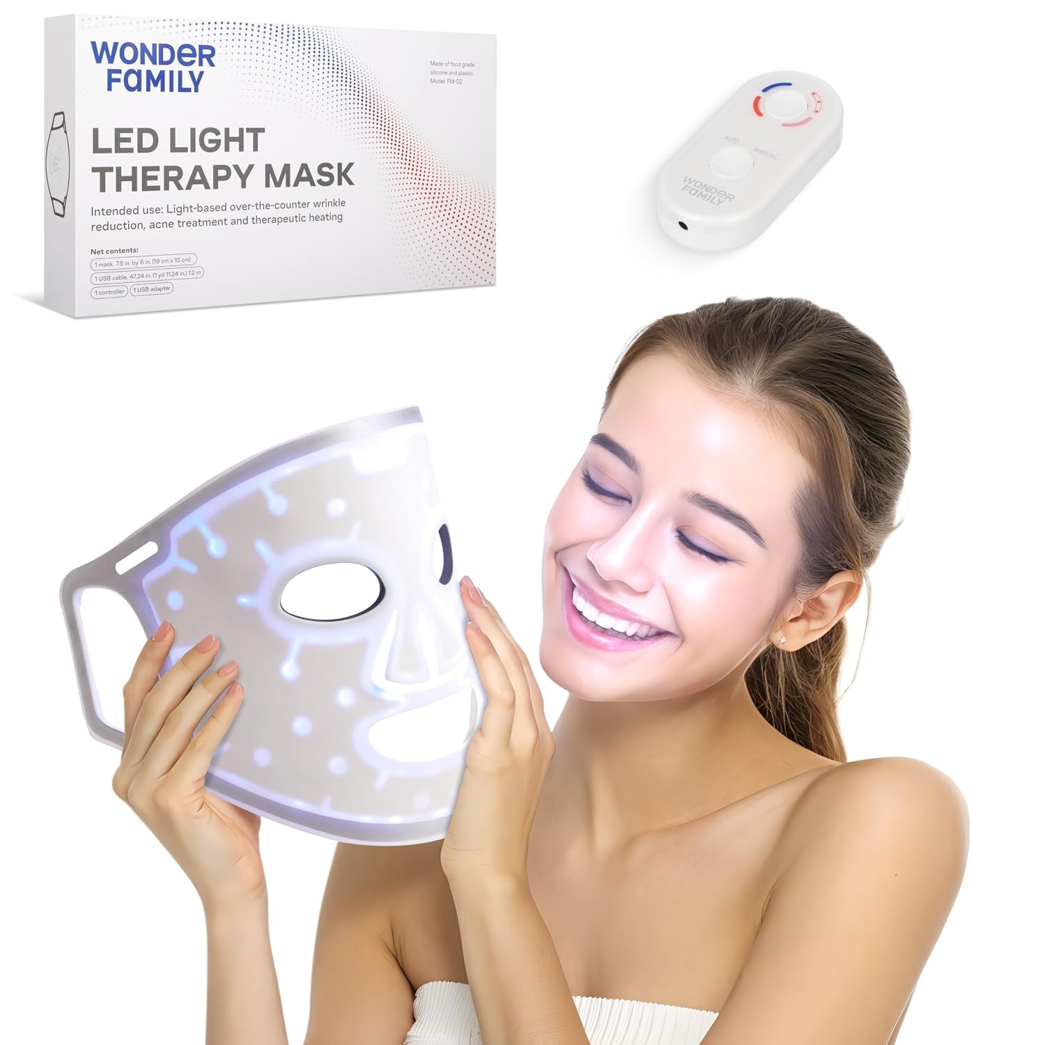 WONDER FAMILY LED Face Mask Light Therapy - Red Light Therapy for Face & Blue Therapy for Skincare Therapy Device