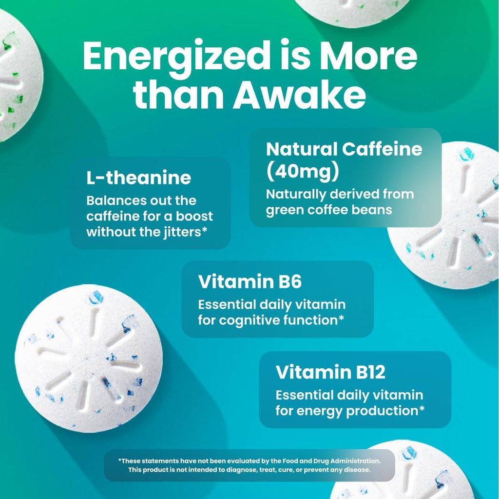 Variety Pack Gum - Energy & Focus Gum (Peppermint, Spearmint, Wintergreen) - Nootropic Supplement with Natural Caffeine + L-Theanine for Brain Health - Sugar Free, Vegan - 54 Ct, 6 Pack