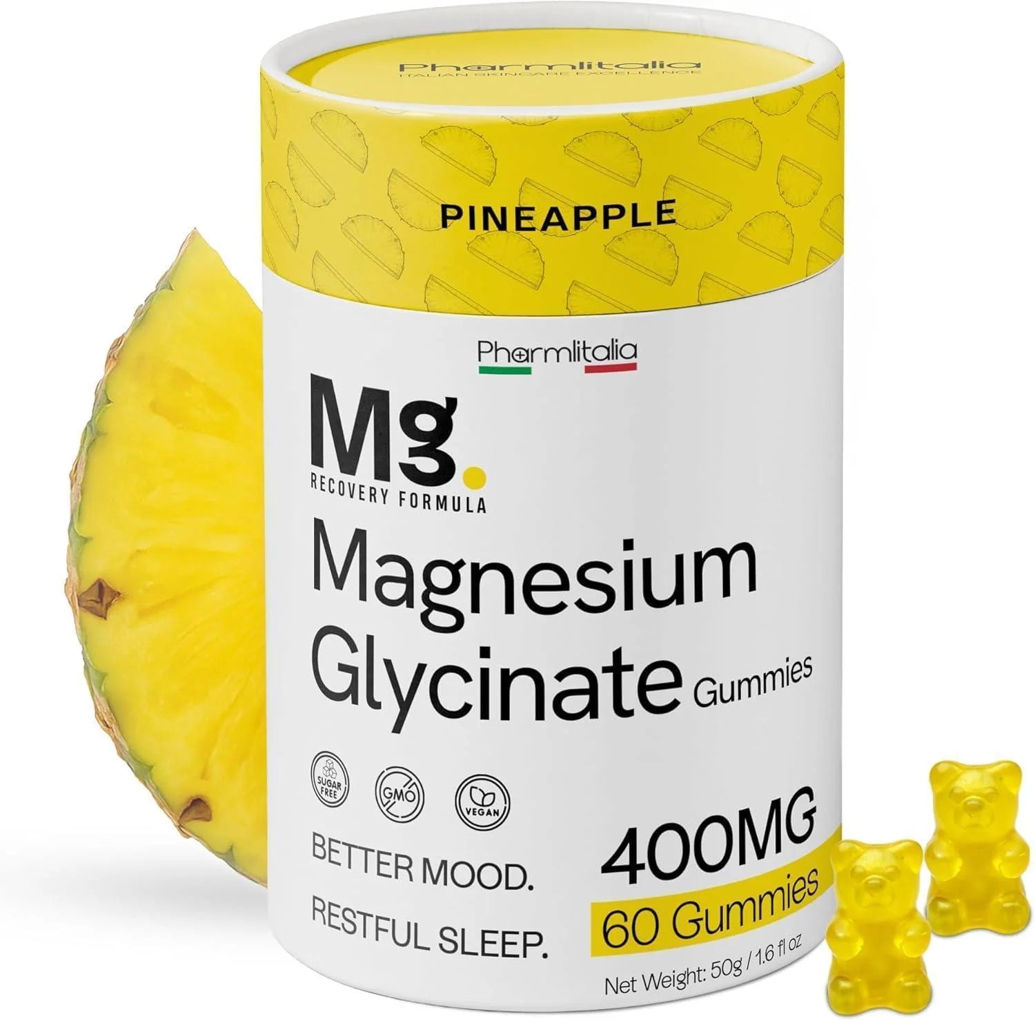 Magnesium Glycinate Gummies 400Mg Sleep Gummies for Kids Adults Pineapple Flavor 60 Count Magnesium Glycinate Chewable High Absorption for Muscle Recovery Better Sleep & Relaxation