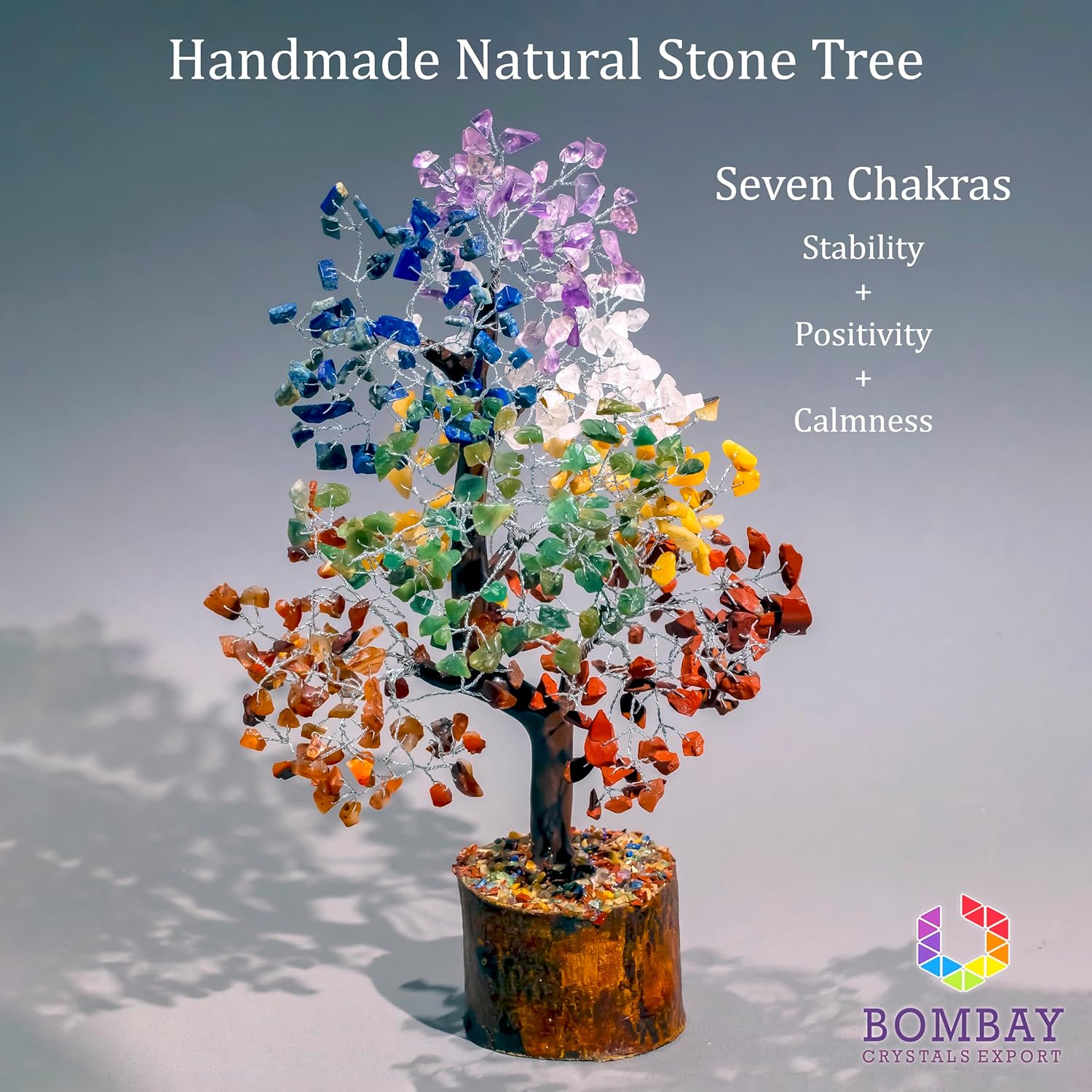 7 Chakra Crystal Tree of Life – Handmade Healing Gemstone Bonsai for Positive Energy, Prosperity & Home Décor – Good Luck Gift for Women, Mom, Office & Living Room Accent