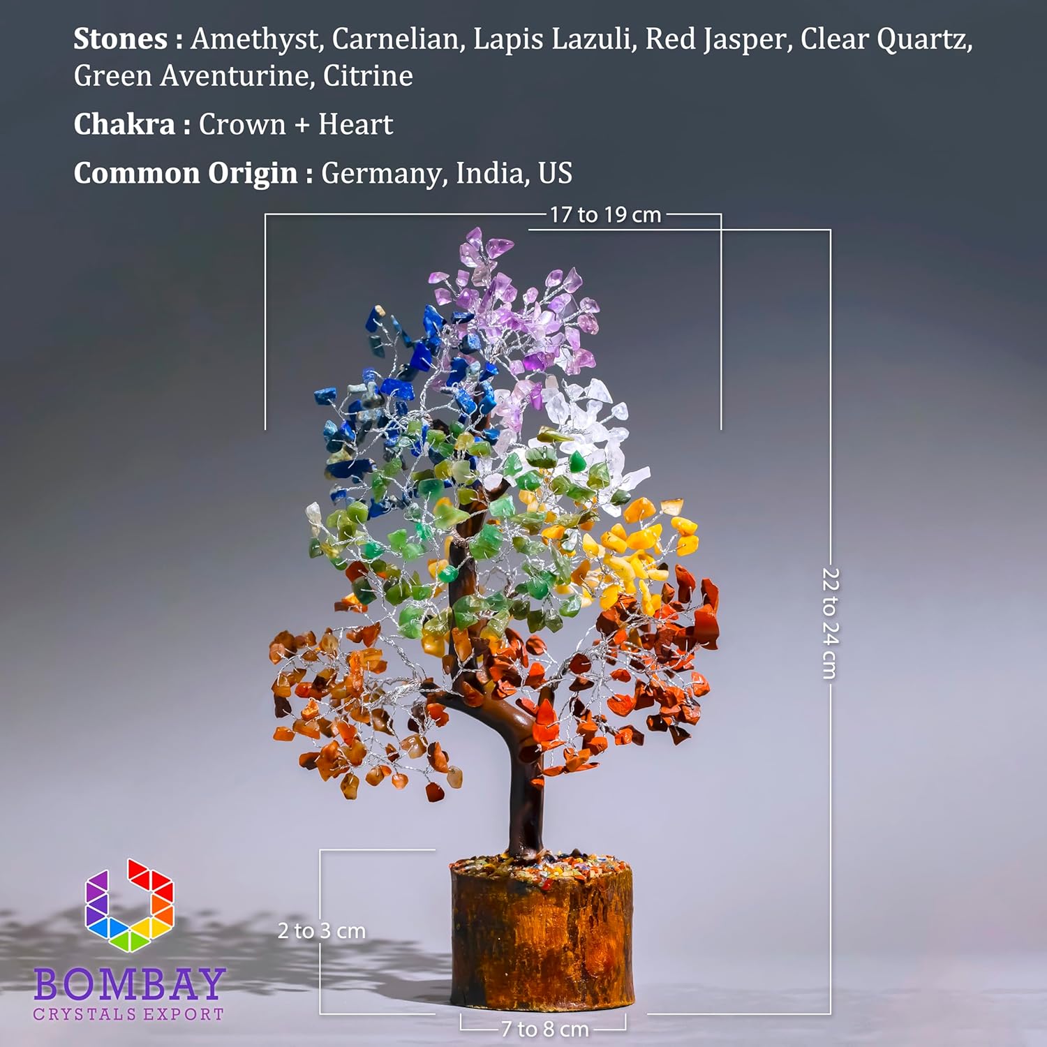 7 Chakra Crystal Tree of Life – Handmade Healing Gemstone Bonsai for Positive Energy, Prosperity & Home Décor – Good Luck Gift for Women, Mom, Office & Living Room Accent