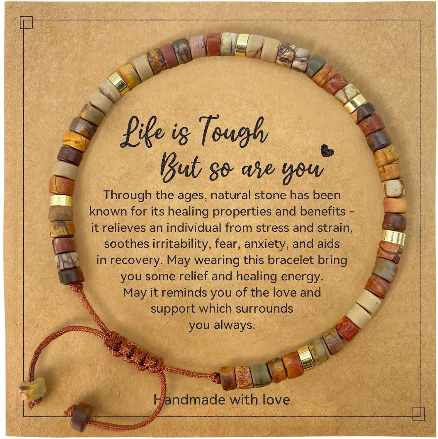 Inspirational Gifts Healing Natural Stone Bracelets - Thinking of You, Get Well Soon Encouragement Gifts Strength Bracelets for Women Friends Sister, Christmas Stocking Stuffers Thanksgiving Basket