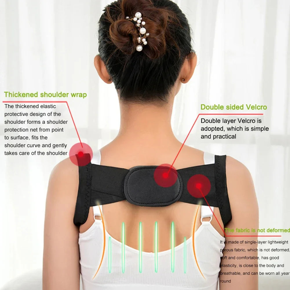 1PC Black Posture Corrector for Men and Women - Bionic System Back Brace Adjustable Upper Back Support Shoulder Posture Brace, Back Straightener Neck Pain Relief