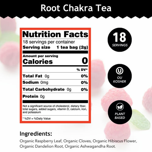 - Root Chakra Tea - Organic Herbal Tea - for Security & Stability - with Ashwagandha Root, Raspberry Leaf, Cloves & Garnet Essence - 100% Kosher & Non-Gmo - 18 Tea Bags (Pack of 1)