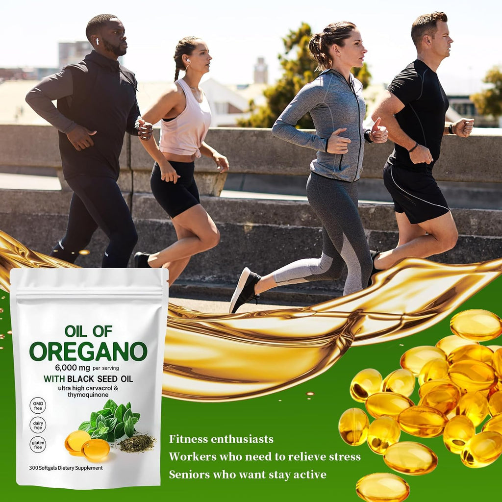 Oil of Oregano with Black Seed Oil,2-In-1 Oregano Oil Capsules Organic,6000Mg per Serving,300 Softgels,4X Strength Carvacrol & Thymoquinone,Non-Gmo,Gluten Free & Immune Support