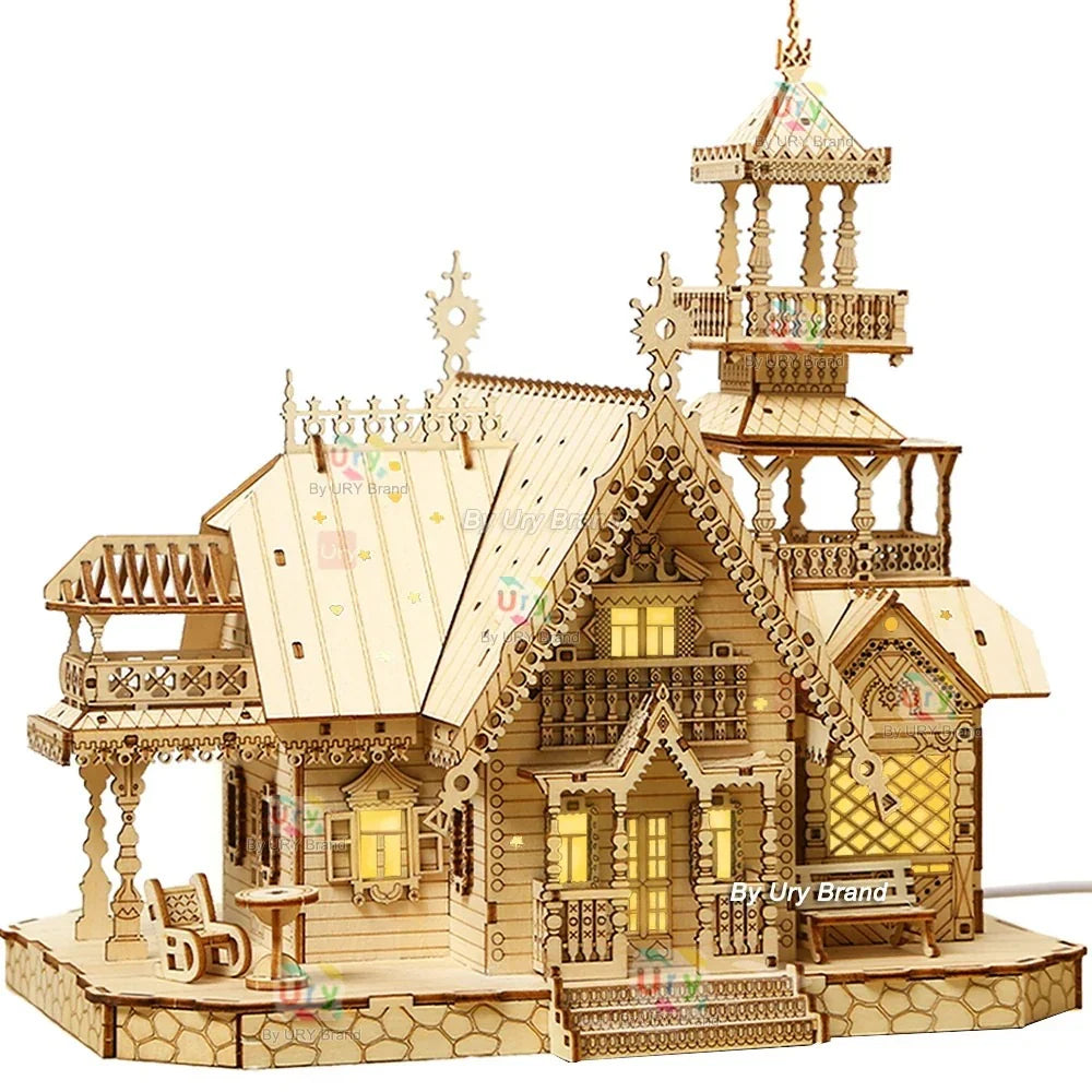 3D Wooden Puzzle for Adults, Mechanical Castle House Model, DIY House Model Building Kit Handicraft Wood Craft Hobbies Toy, Birthday for Hobbyist 14+ Family Women Men