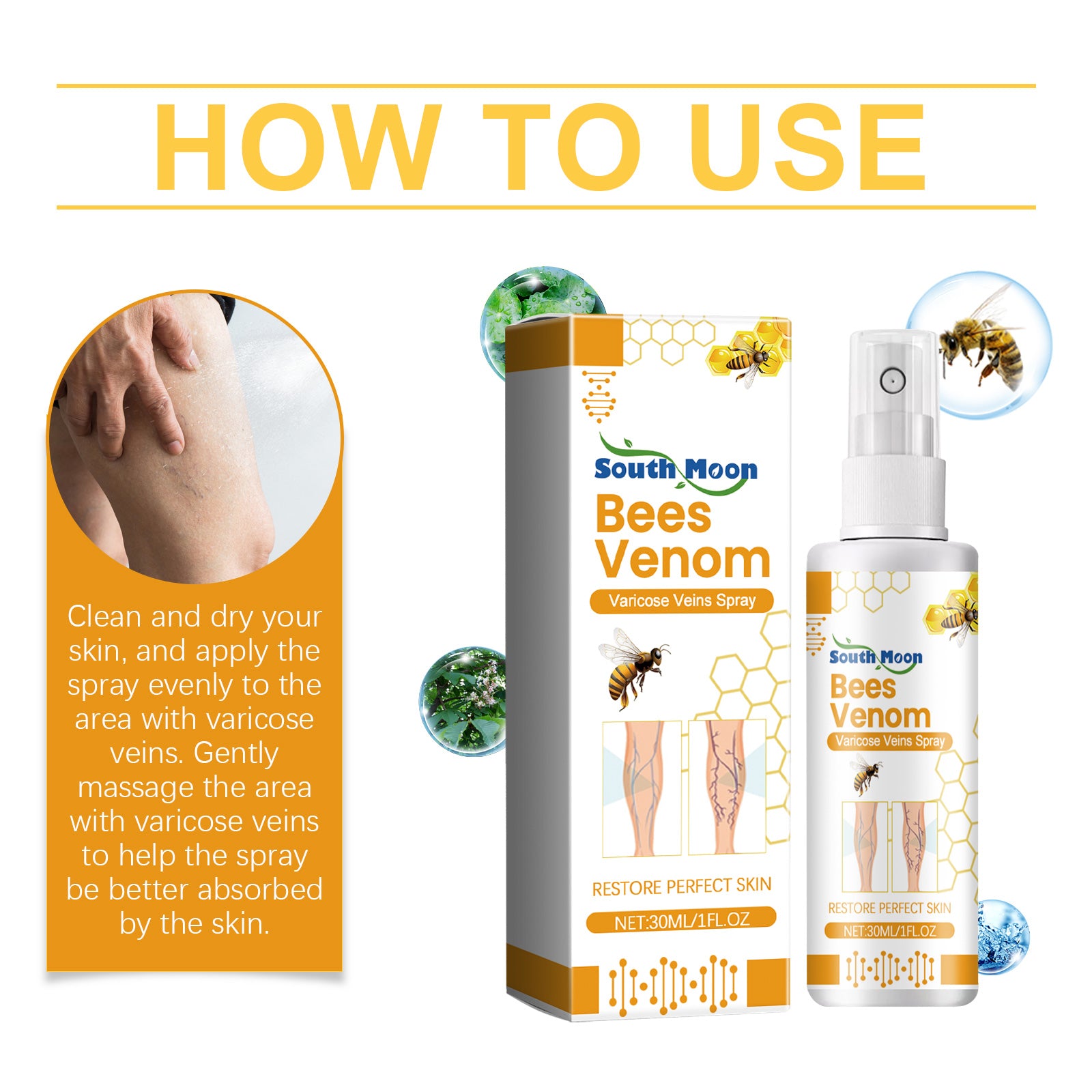 Leg Care Spray for Daily Relief of Leg Varicosity