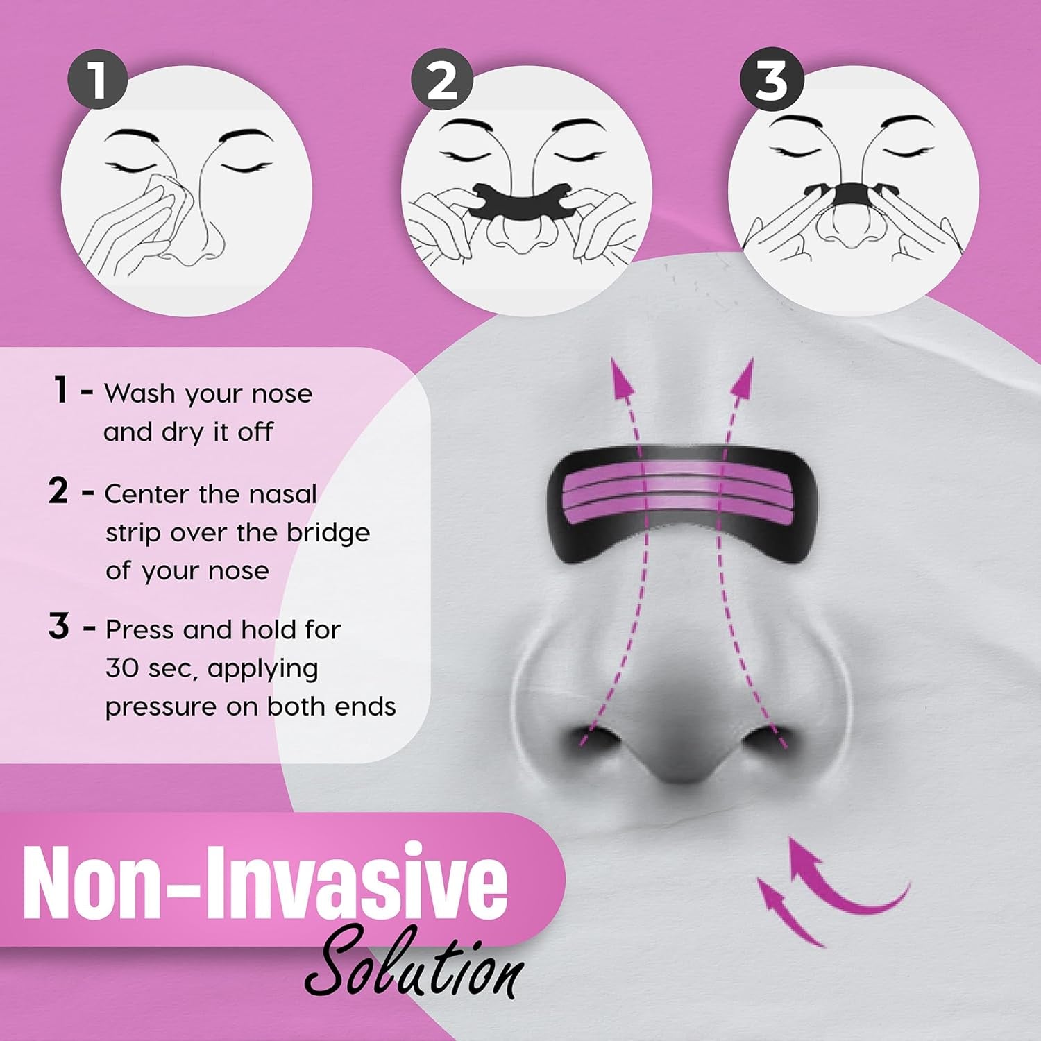 Pink Nasal Strips (30 Strips) – Extra-Strength for Better Sleep, Snoring Relief & Breathing – Ideal for Sports, Exercise & Nighttime – Skin-Friendly, Nasal Congestion Relief, Nose Tape
