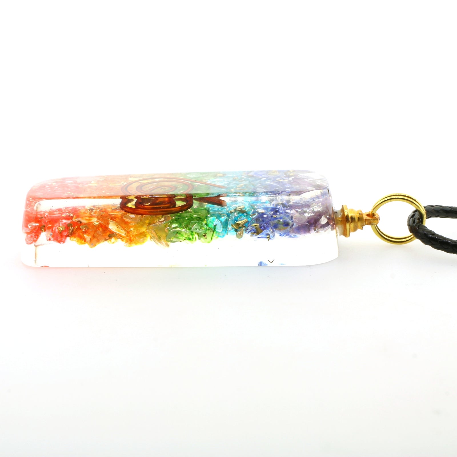7 Chakra Rainbow Layered Orgone Pendant + Cord Necklace EMF and 5G Protection