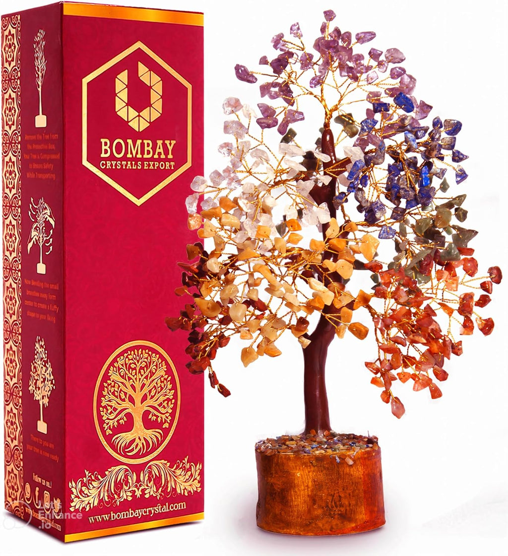 7 Chakra Crystal Tree of Life – Handmade Healing Gemstone Bonsai for Positive Energy, Prosperity & Home Décor – Good Luck Gift for Women, Mom, Office & Living Room Accent