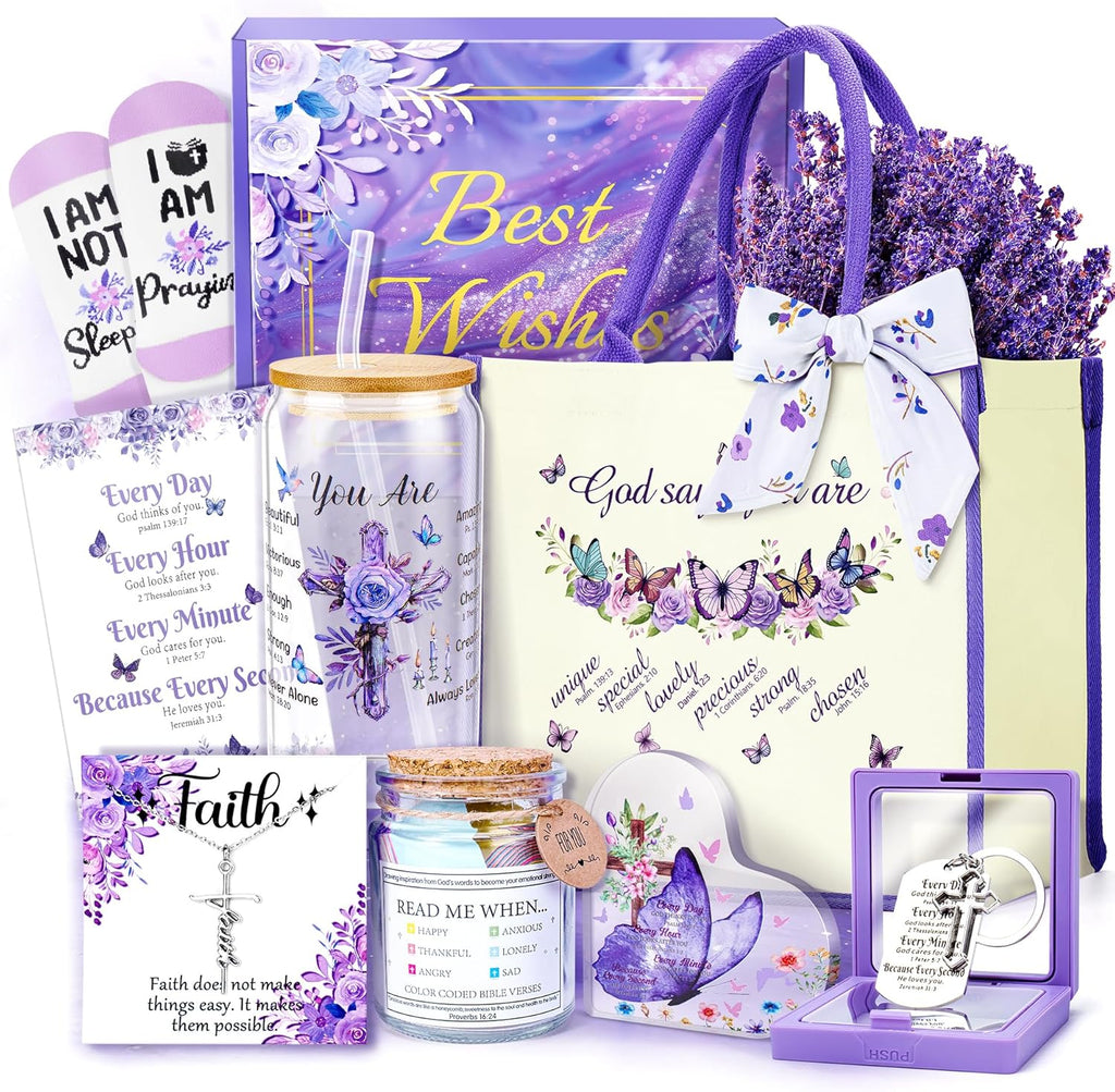 11PCS Christian Gifts for Women Faith, Inspirational Gifts for Women, Pink Birthday Spiritual Religious Basket Set,Self Care Get Well Soon Baskets for Mom,Friends,Wife,Girlfriends