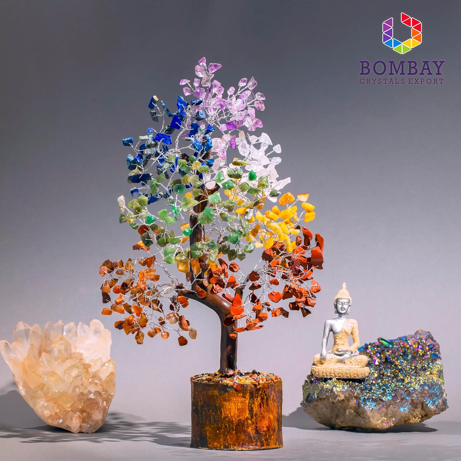 7 Chakra Crystal Tree of Life – Handmade Healing Gemstone Bonsai for Positive Energy, Prosperity & Home Décor – Good Luck Gift for Women, Mom, Office & Living Room Accent
