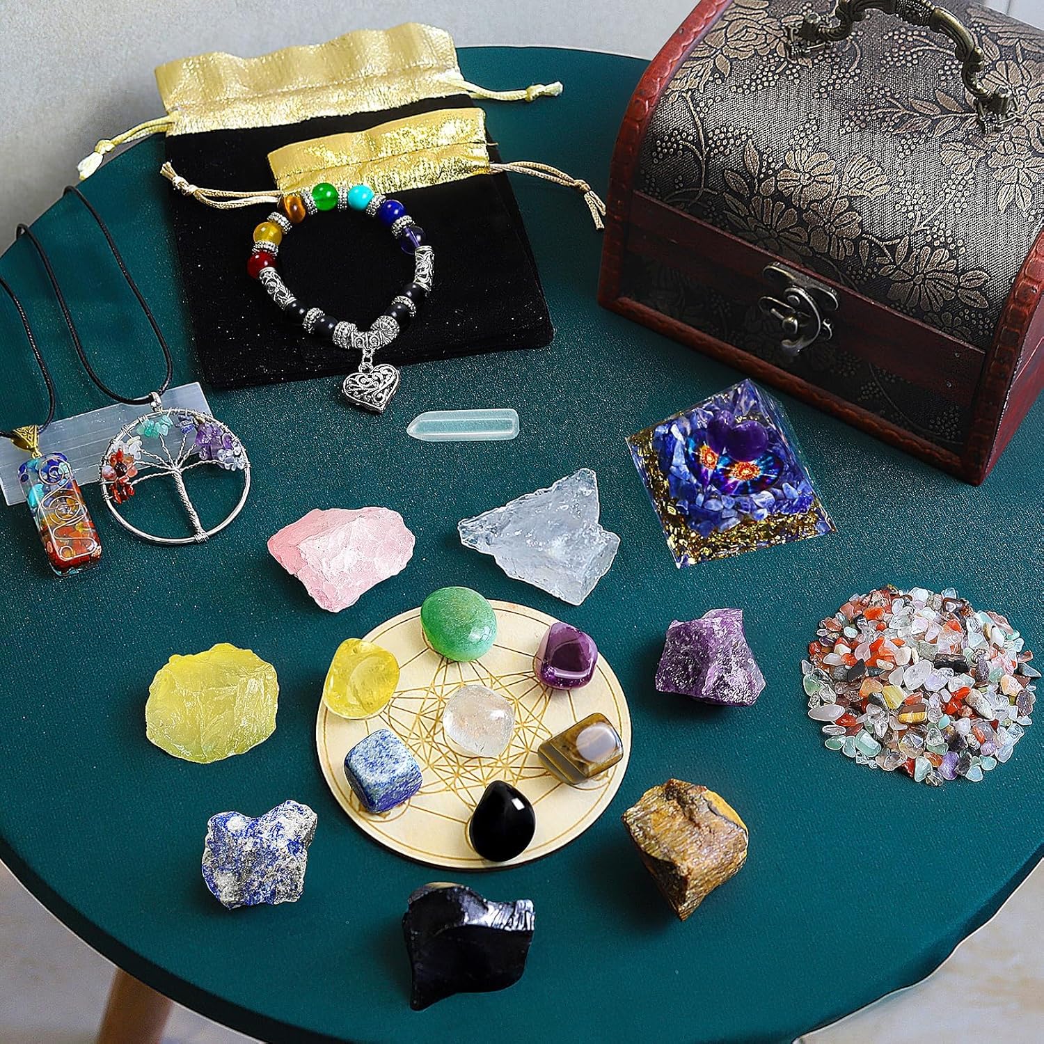 Crystals and Healing Stones, 26 Pcs Healing Crystal Set for Meditation, 7 Raw Chakra Stones Crystals Pyramid Reiki Real Crystal Stones with Wooden Box, Gifts for Women, Valentine'S Day Gift