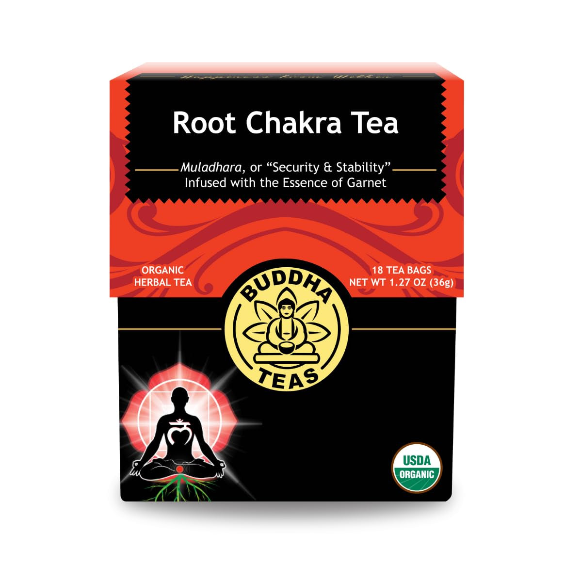 - Root Chakra Tea - Organic Herbal Tea - for Security & Stability - with Ashwagandha Root, Raspberry Leaf, Cloves & Garnet Essence - 100% Kosher & Non-Gmo - 18 Tea Bags (Pack of 1)