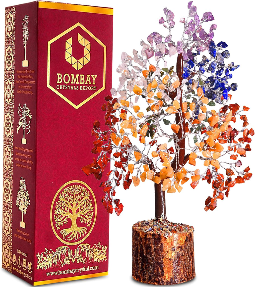 7 Chakra Crystal Tree of Life – Handmade Healing Gemstone Bonsai for Positive Energy, Prosperity & Home Décor – Good Luck Gift for Women, Mom, Office & Living Room Accent