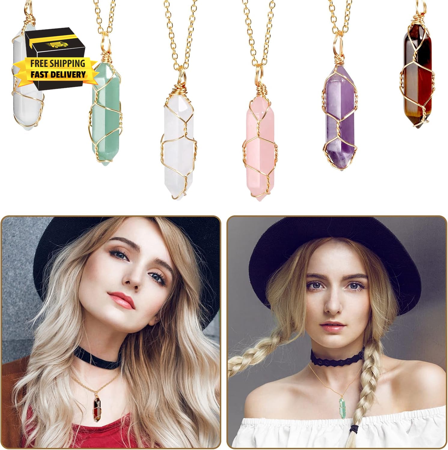 17Pcs Healing Crystals Stones Sets, Hexagonal Bullet Shaped Reiki Meditation Gem