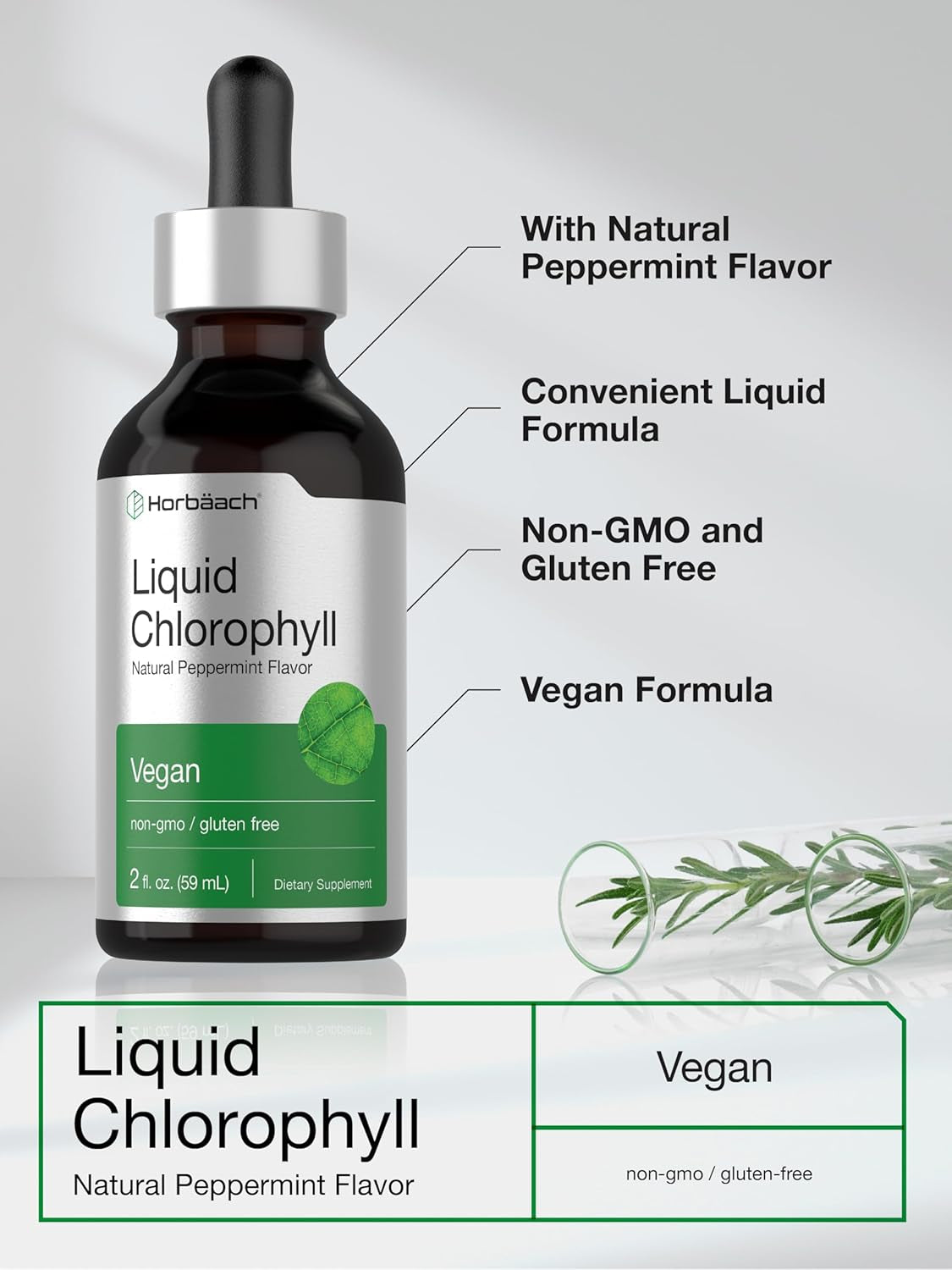 Liquid Chlorophyll Drops | 2 Oz | Vegan, Non-Gmo, and Gluten Free Formula | Natural Peppermint Flavor