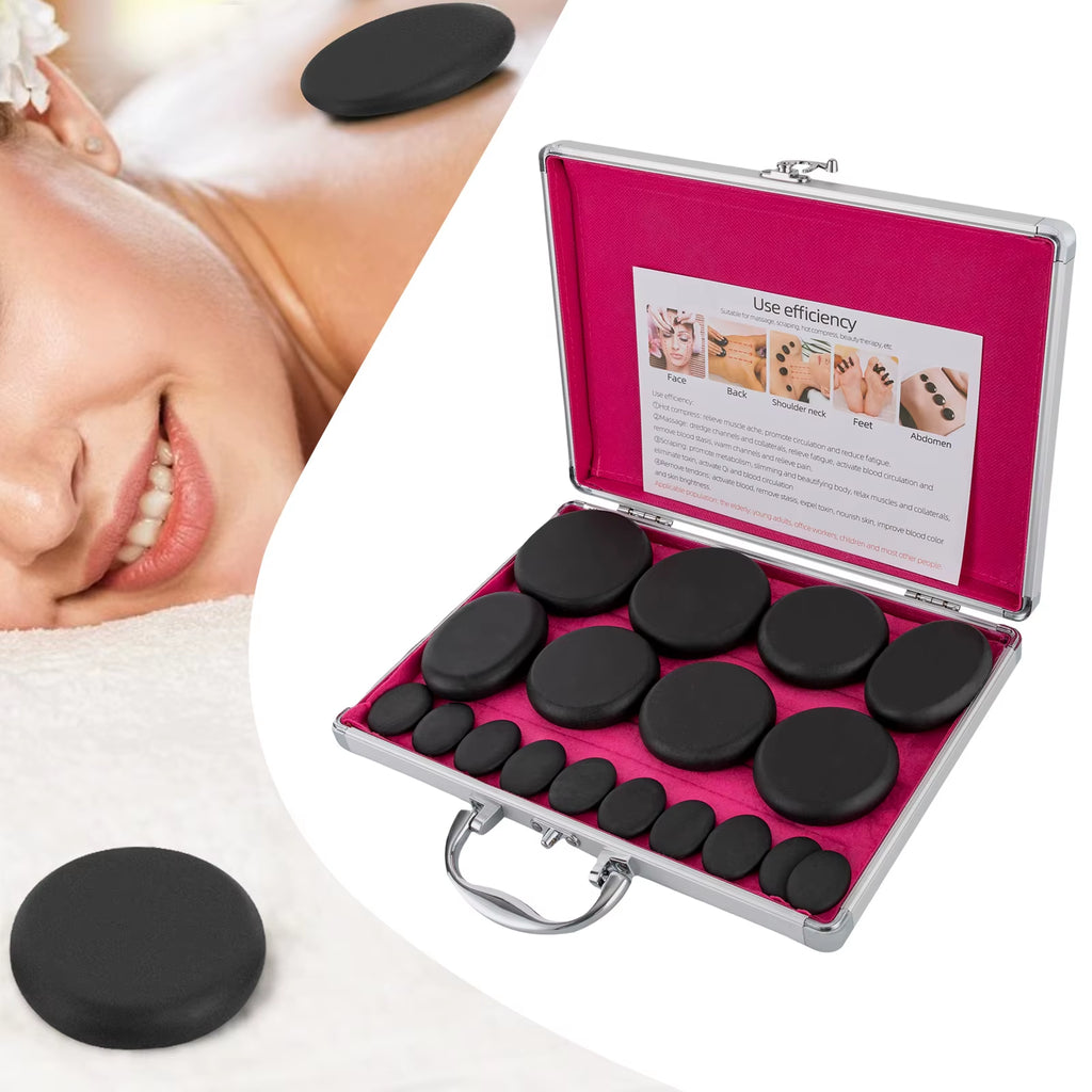 Hot Stones Massage Set with Heater Box 16 Essential Massage Stones Portable for Salon and Home Spa Use Relaxing Healing Relief