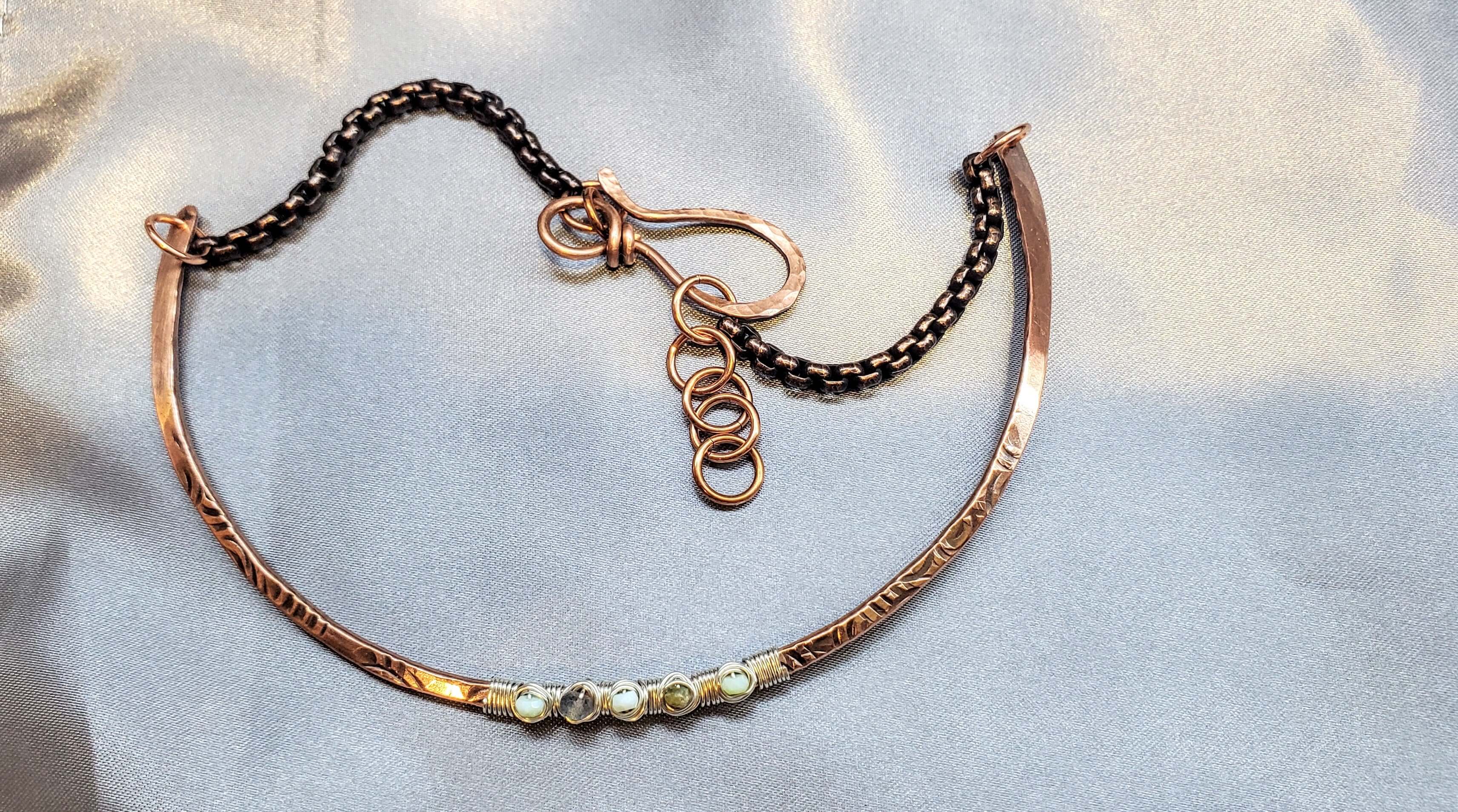 Ergonomic Copper Sculpted Embossed Wire Gemstone Choker