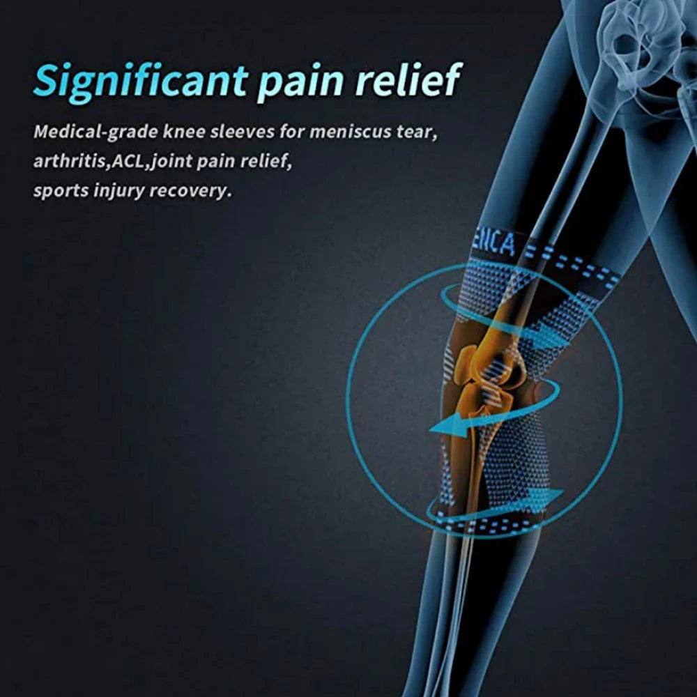 1Pc Green Adjustable Knee Sleeve with Side Stabilizers - Knee Compression Sleeve for Men & Women, Knee Brace for Meniscus Tear, Arthritis Pain, Running, Sports & Injury Recovery Knee Support