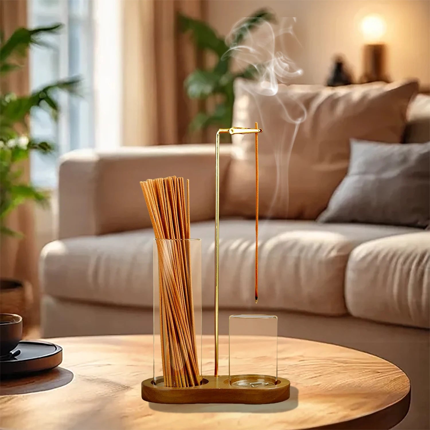 2 in 1 Incense Holder Anti-Ash Flying Incense Burne with Glass Ash Catcher and Incense Sticks Organizer for Meditation Yoga Spa