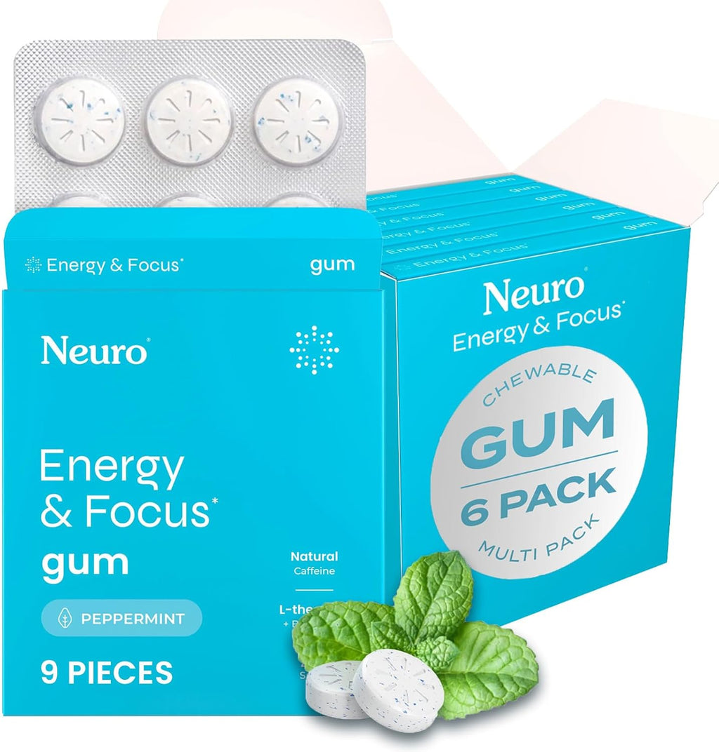 Energy & Focus Gum - 40Mg Natural Caffeine Gum & Nootropic Energy Supplement with L-Theanine & B Vitamins - Sugar Free, Vegan - Peppermint, 54Ct