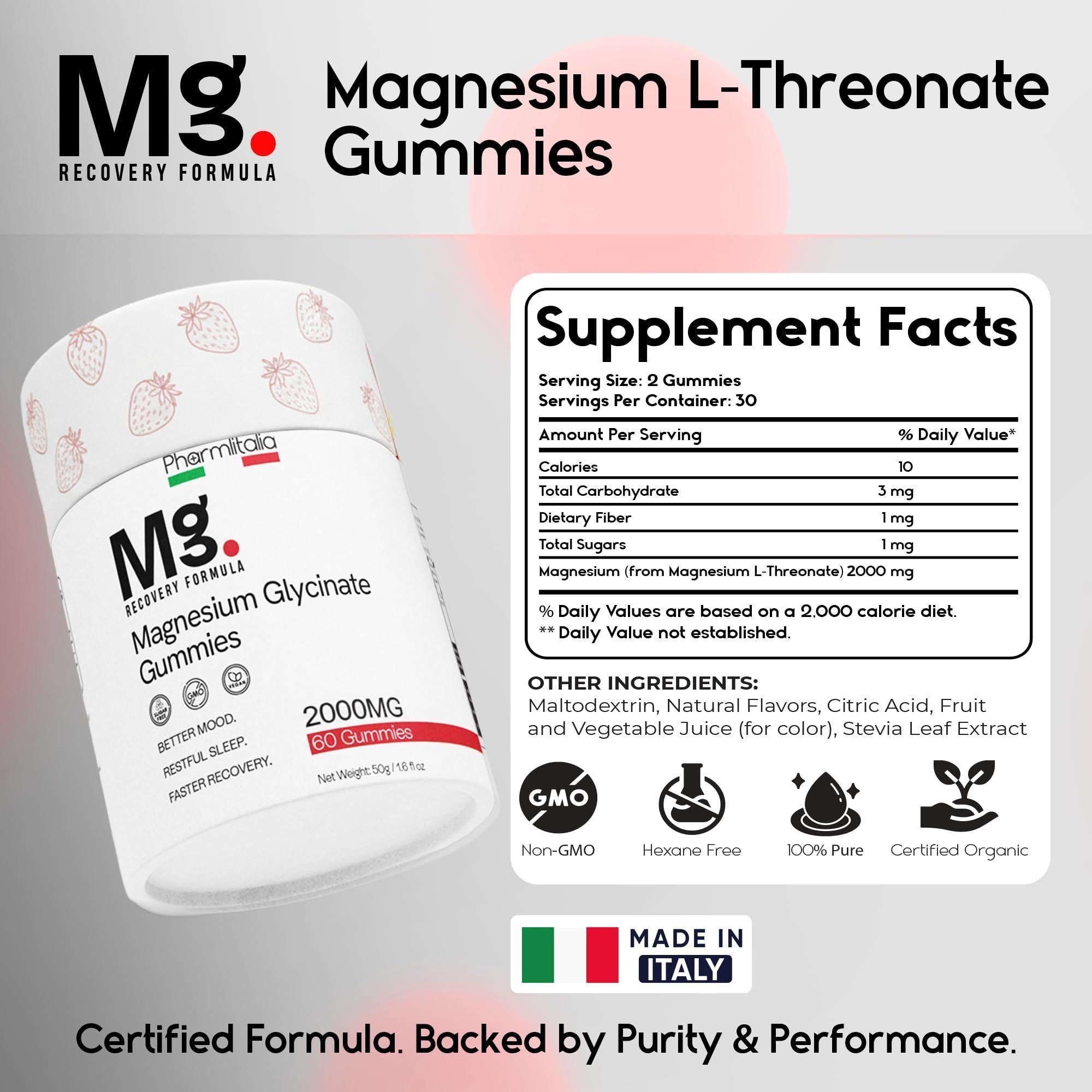 Magnesium L Threonate Gummies for Adults Kids 2000Mg Brain Supplements for Memory and Focus Calm Magnesium Gummies for Improved Sleep and Healthy Mind 60 Count Strawberry