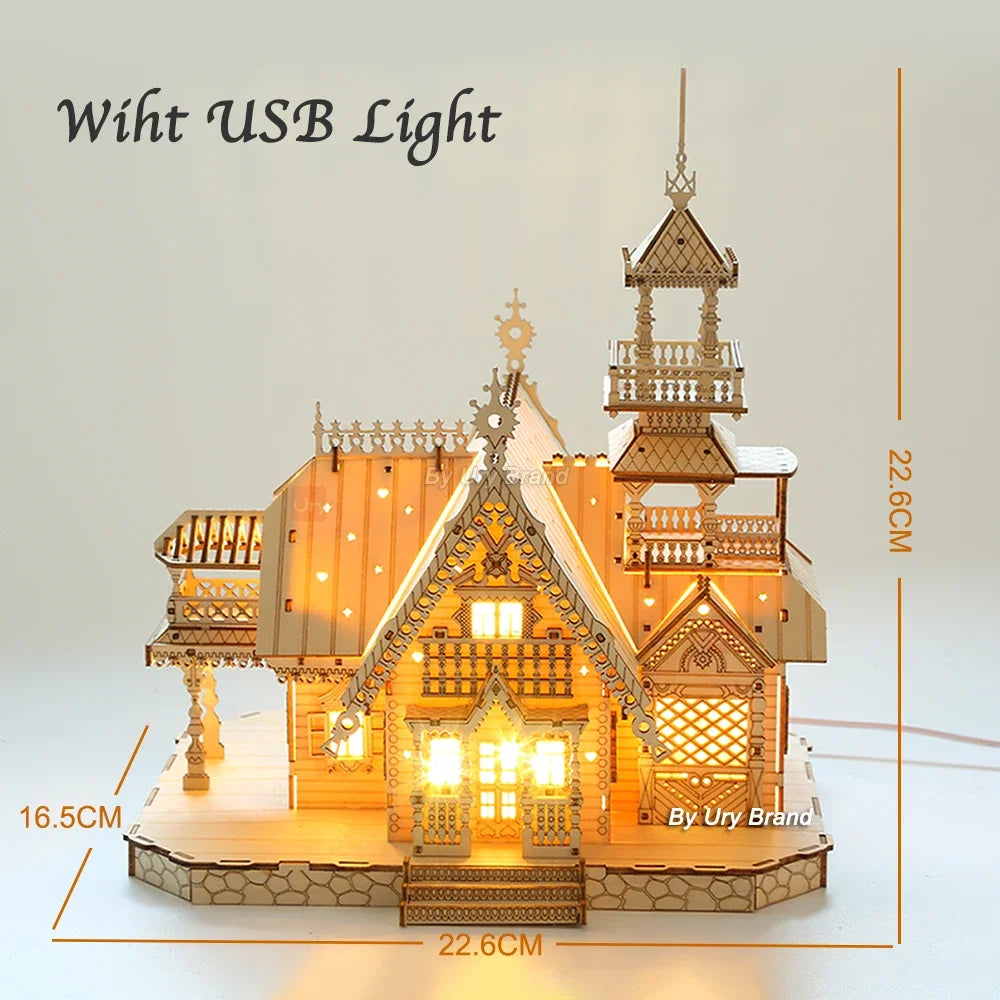 3D Wooden Puzzle for Adults, Mechanical Castle House Model, DIY House Model Building Kit Handicraft Wood Craft Hobbies Toy, Birthday for Hobbyist 14+ Family Women Men