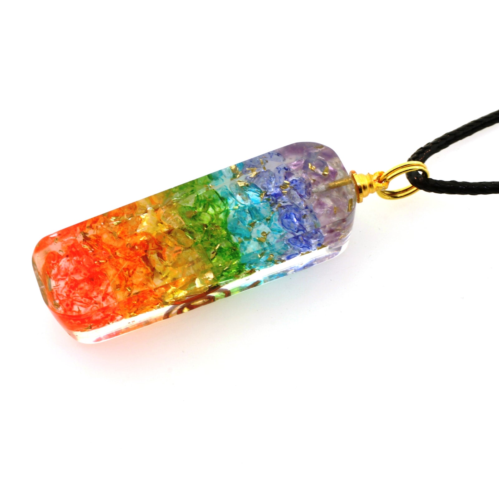 7 Chakra Rainbow Layered Orgone Pendant + Cord Necklace EMF and 5G Protection