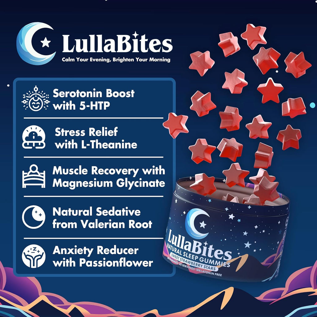- Natural Sleep Gummies - Made in USA - with 5-HTP, L-Theanine, Magnesium & Valerian Root - Melatonin Free - Vegan - Halal - Sugar, Gluten Free - Sweet Strawberry - 60 Gummies - 30 Servings