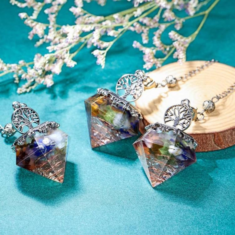 7 Chakra Crystal Dowsing Pendulum Reiki Life Tree 6 Faceted Pointed Pendulum Scrying Dowser for Divination, Meditation, Wicca