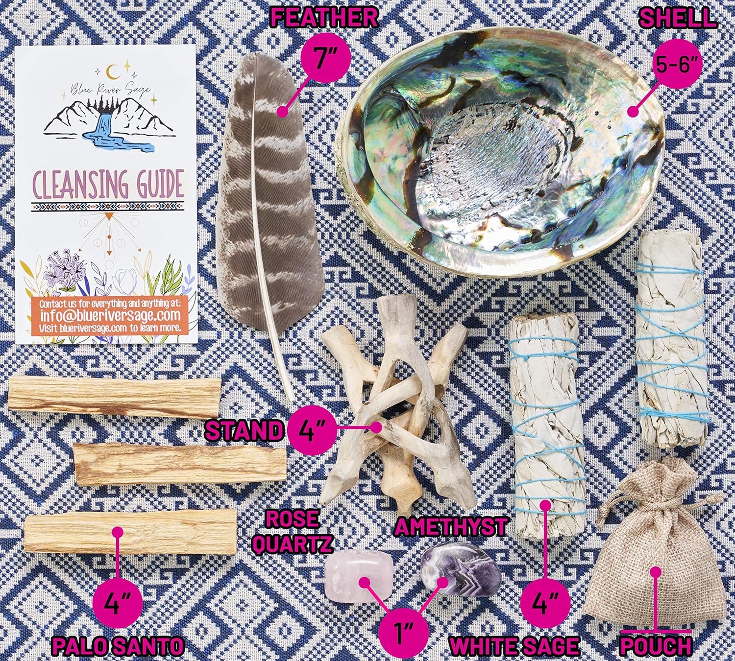 Home Cleansing & Smudging Kit with White Sage, Palo Santo, Abalone & Stand, Smudge Feather & Guide - Smudge Kit with Sage Smudge Sticks