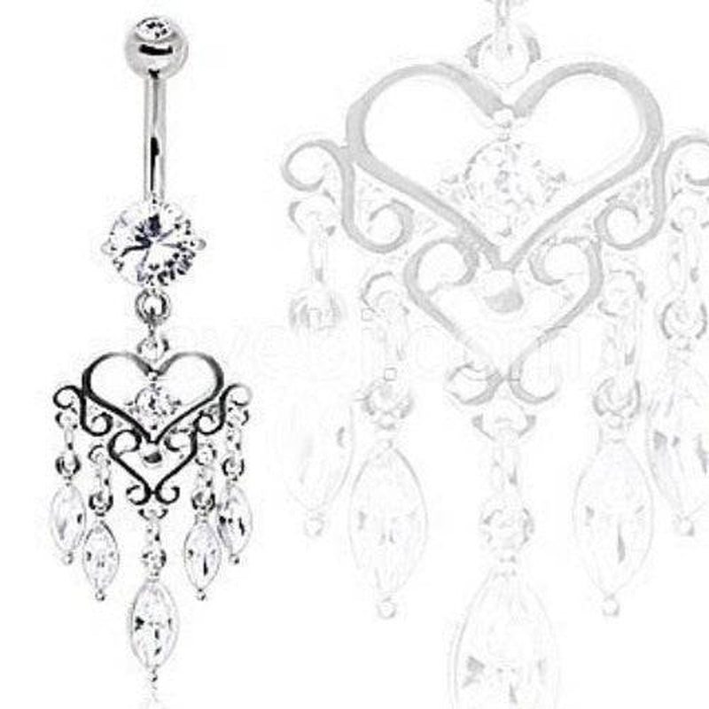 316L Surgical Steel Gemmed Chandelier Heart Dangle