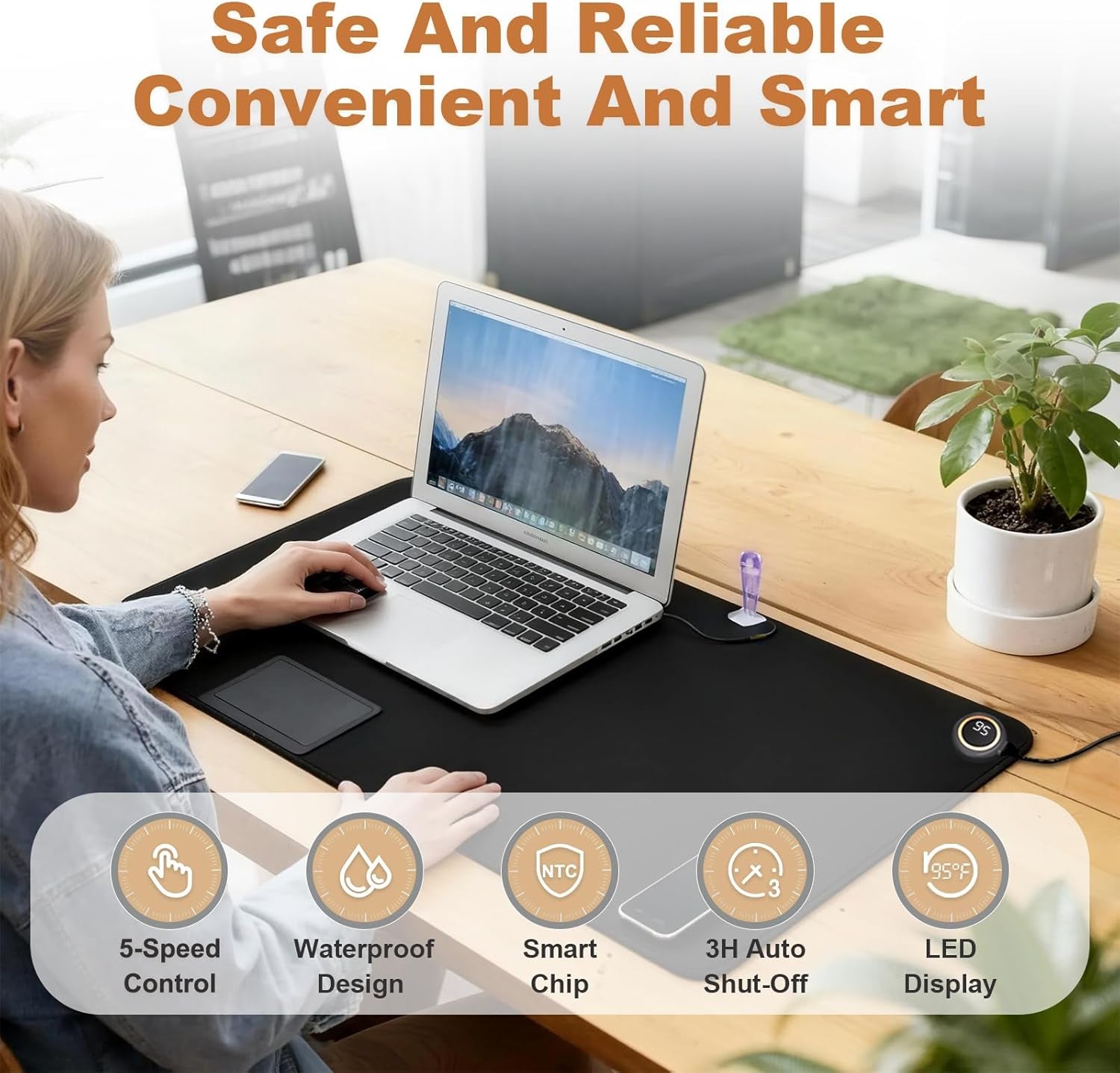 Heated Desk Pad - 31.5" X 13" Heated Mouse Pad 5 Heat Levels & 3 Hours Auto Shut-Off Waterproof & Leakage-Proof PU Heated Desk Mat for Home Office & Gaming(Black)