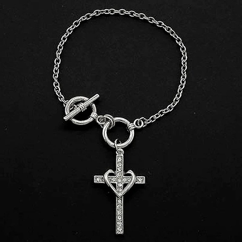 35Mm Heart and Cross Pendant Bracelet