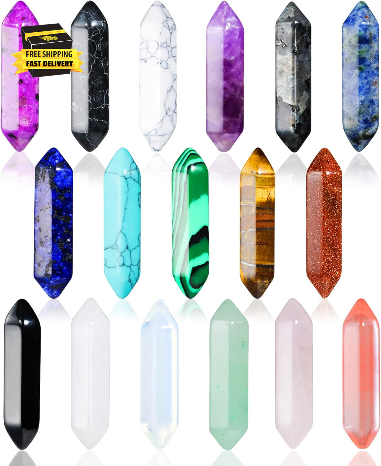 17Pcs Healing Crystals Stones Sets, Hexagonal Bullet Shaped Reiki Meditation Gem