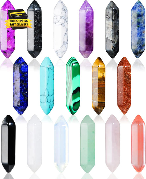 17Pcs Healing Crystals Stones Sets, Hexagonal Bullet Shaped Reiki Meditation Gem