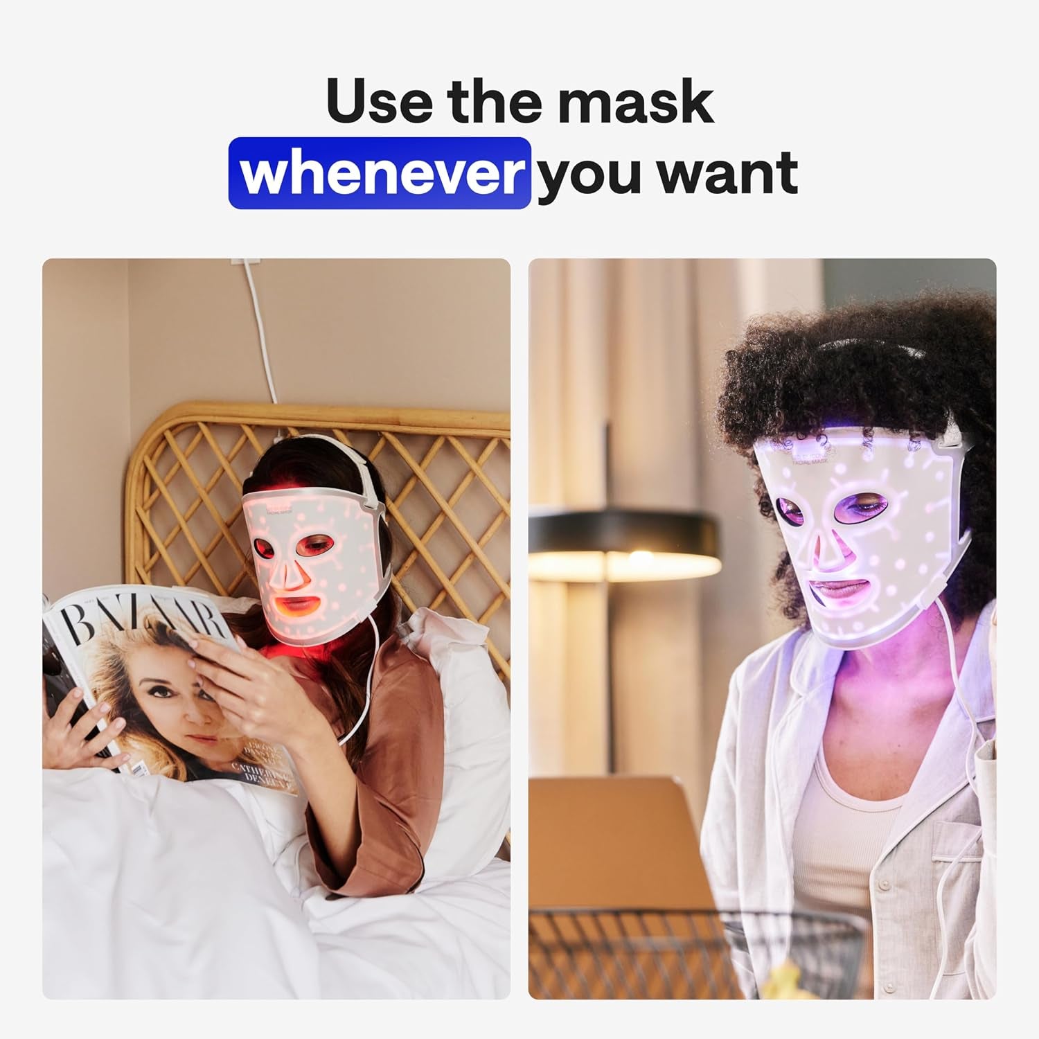 WONDER FAMILY LED Face Mask Light Therapy - Red Light Therapy for Face & Blue Therapy for Skincare Therapy Device