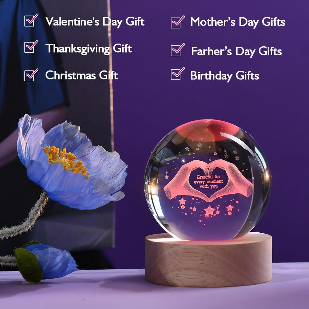 3D Couple Crystal Ball Love Gifts for Her Valentine'S Gifts for Women 60Mm Glass Romantic Gift for Wife Globe Decor Love Gifts Anniversary Christmas Birthday Gifts
