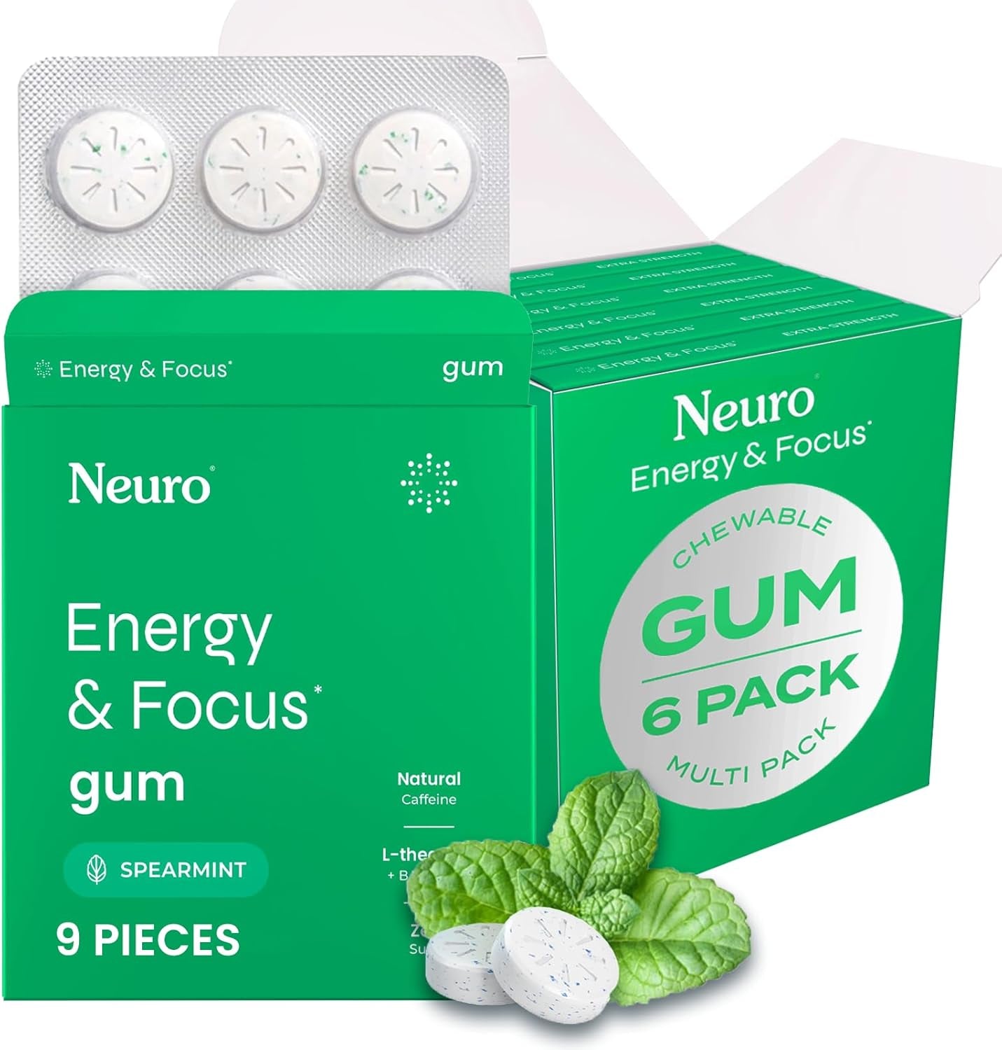 Energy & Focus Gum - 40Mg Natural Caffeine Gum & Nootropic Energy Supplement with L-Theanine & B Vitamins - Sugar Free, Vegan - Peppermint, 54Ct