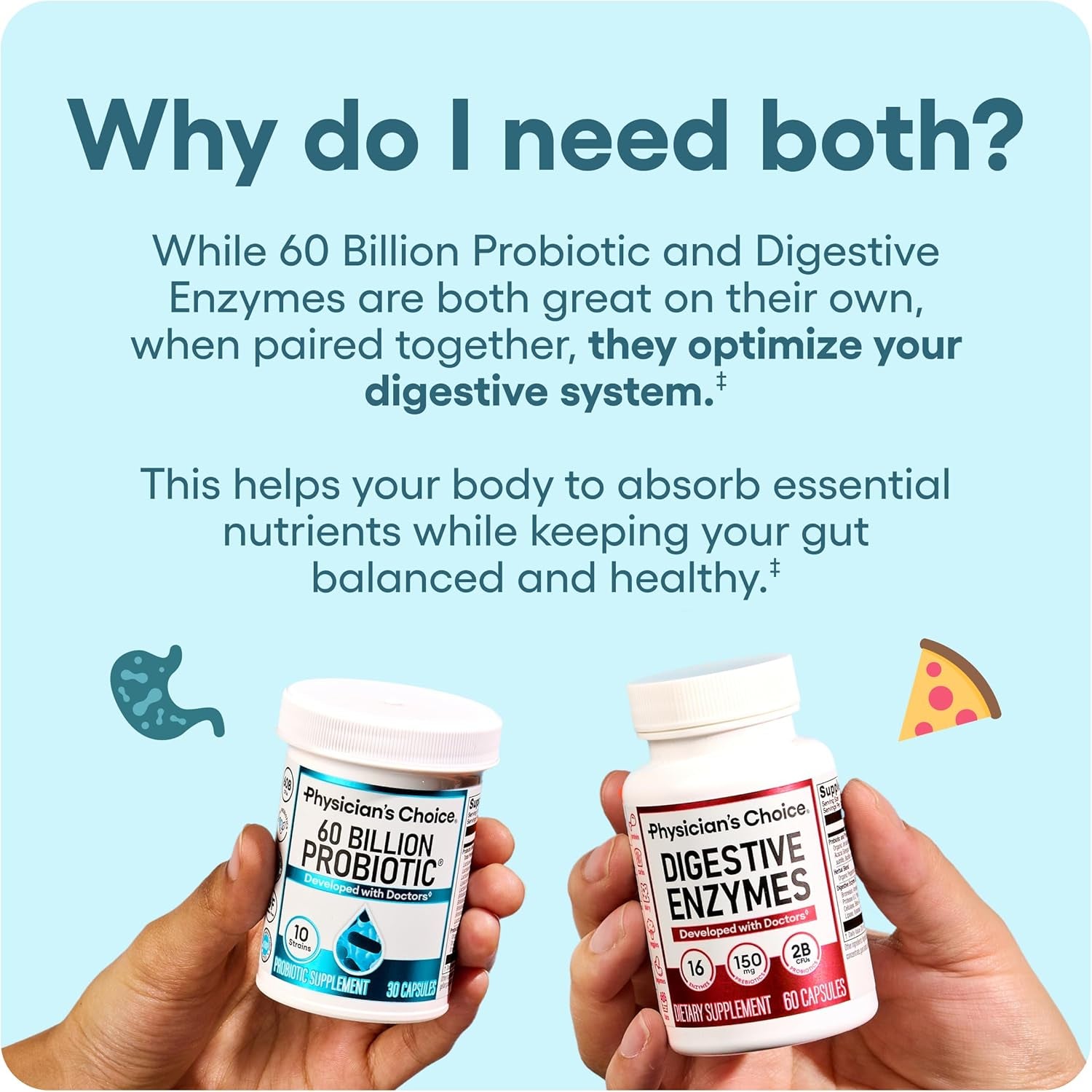 Advanced Gut Health Bundle: 60 Billion Probiotics 30Ct + Digestive Enzymes 60Ct for Digestive, Gut, and Immune Health Supports Occasional Constipation, Diarrhea, Gas, and Bloating