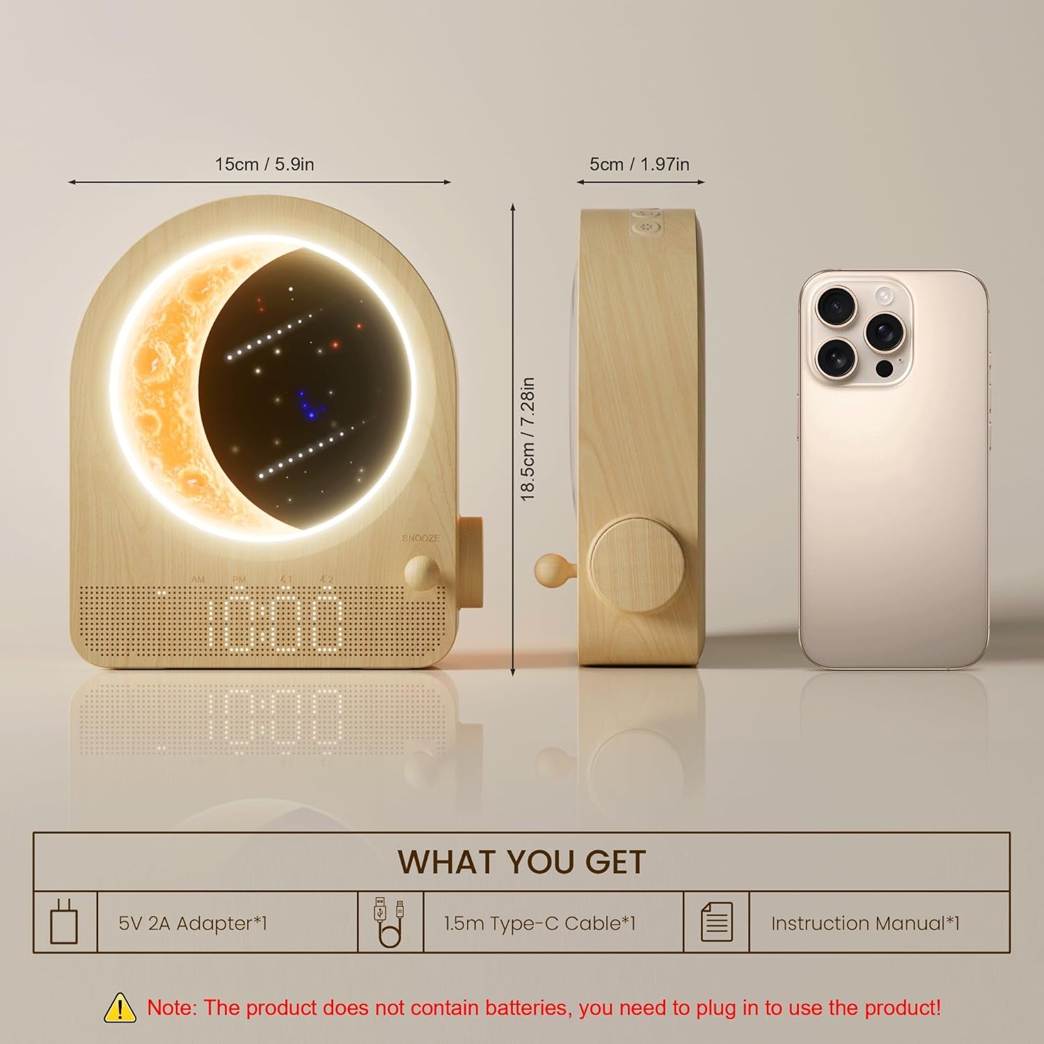 Blonbar Sunrise Alarm Clocks for Bedrooms, Stepless Dimmable Moon Lamp Dual Alarm Clock with 12Levels Volume for Heavy Sleepers, 10 Natural Sounds with 30/60/90Mins Timer, Gifts for Women