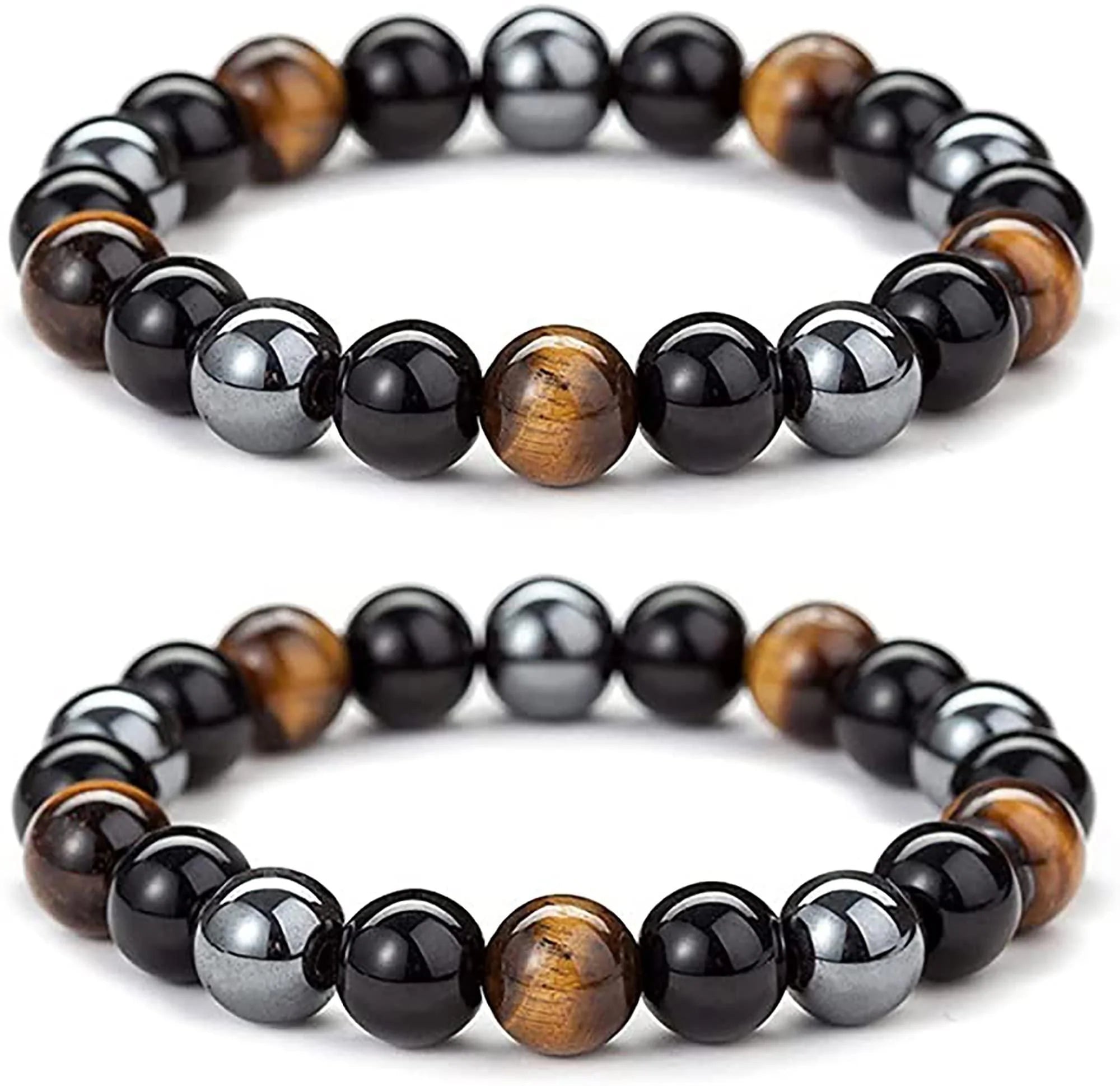 Black Obsidian Hematite Triple Protection Bracelet Blue Tiger Eye Beads Bracelets Lava Stone Bracelets for Men and Women 10MM or 8MM