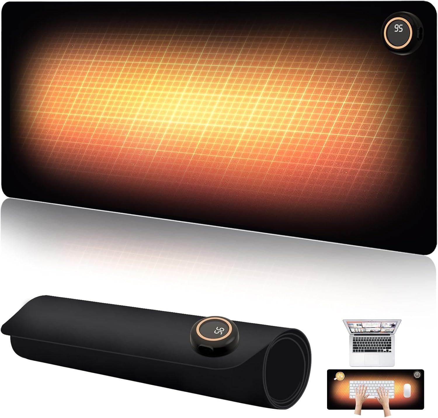 Heated Desk Pad - 31.5" X 13" Heated Mouse Pad 5 Heat Levels & 3 Hours Auto Shut-Off Waterproof & Leakage-Proof PU Heated Desk Mat for Home Office & Gaming(Black)