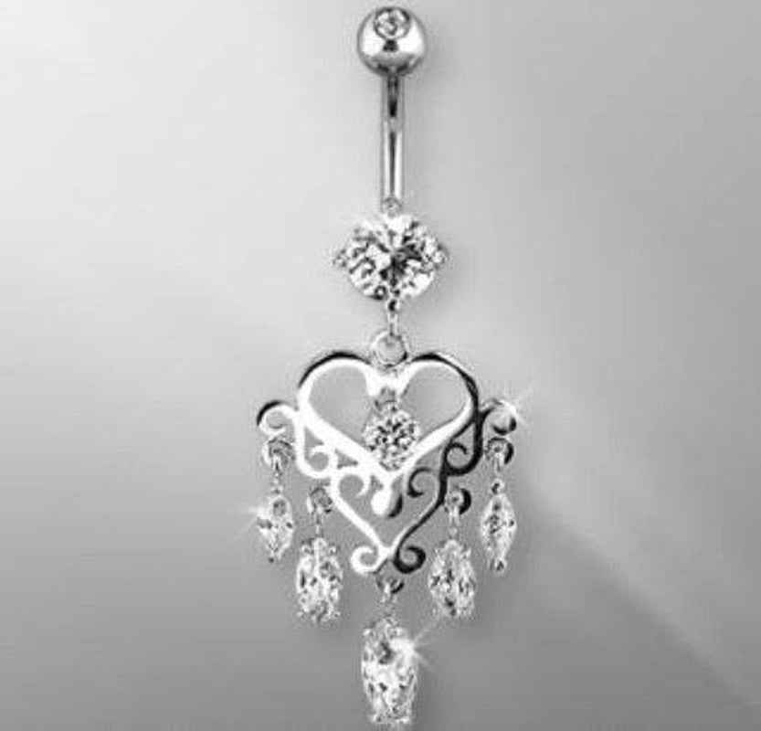 316L Surgical Steel Gemmed Chandelier Heart Dangle